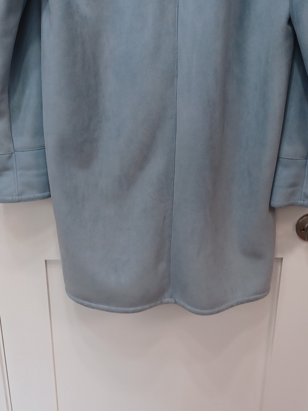 Faux Suede Leather & Velour, Blue Trench Coat Hoodie Long, Small - Medium - Picture 3 of 12